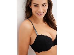 B.P.C biustonosz usztywniany na fiszbinie czarny ze sztrasami 80B.