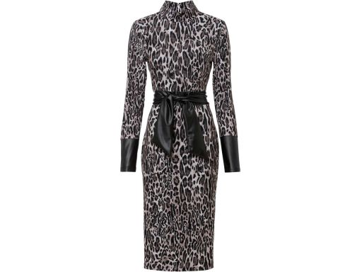 B.P.C sukienka midi w cętki ze wstawkami z eko skóry ^40/42
