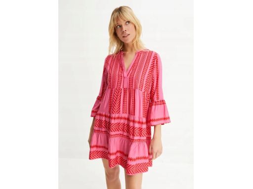 B.P.C krótka sukienka czerwono-różowa we wzory z wiskozy ^38