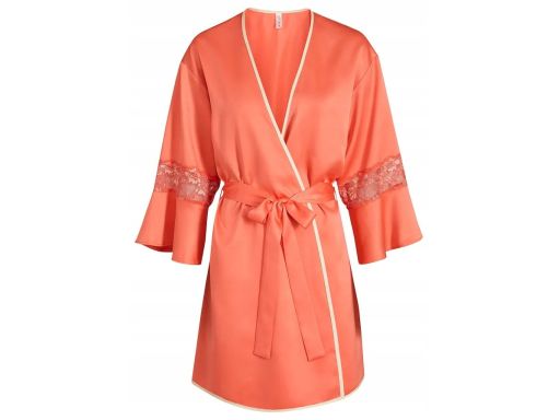 B.P.C satynowy szlafrok kimono z koronką koralowy ^40/42