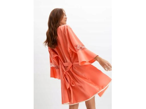 B.P.C satynowy szlafrok kimono z koronką koralowy ^40/42