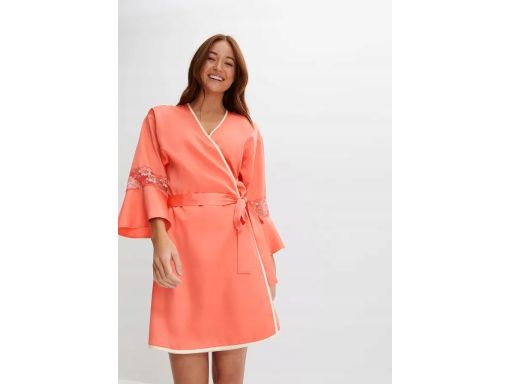 B.P.C satynowy szlafrok kimono z koronką koralowy ^40/42