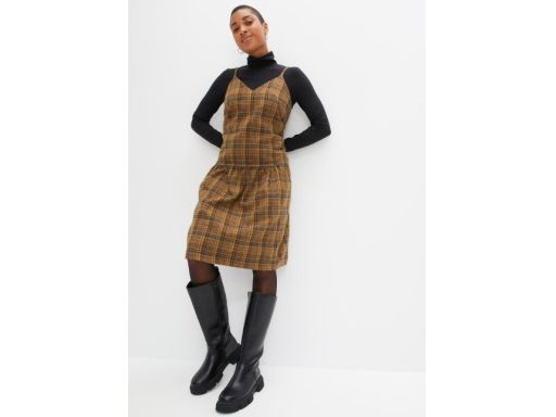 B.P.C. sukienka w kratkę brązowo-czarna z domieszką wełny r.48