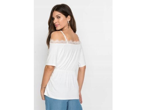 B.P.C bluzka śmietankowa odkryte ramiona z koronką r.36/38