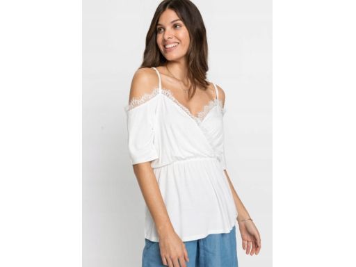 B.P.C bluzka śmietankowa odkryte ramiona z koronką r.36/38
