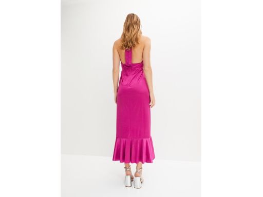 B.P.C satynowa sukienka fiolet orchidei odkryte plecy asymetryczna 40/