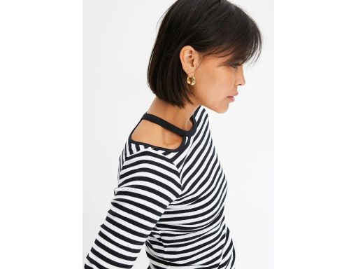 B.P.C bluzka prążek w paski biało-czarna z wycięciem na ramieniu ^36/3