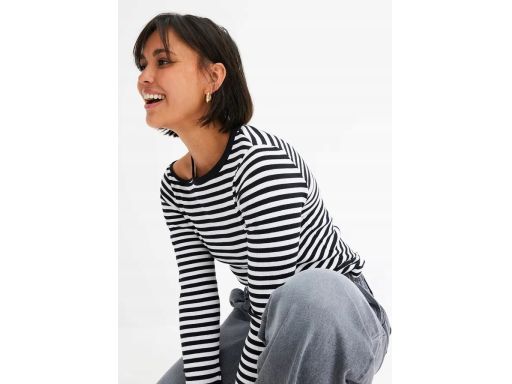 B.P.C bluzka prążek w paski biało-czarna z wycięciem na ramieniu ^36/3