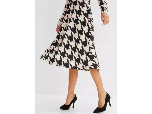 B.P.C sukienka czarno-beżowa we wzory midi 40/42.