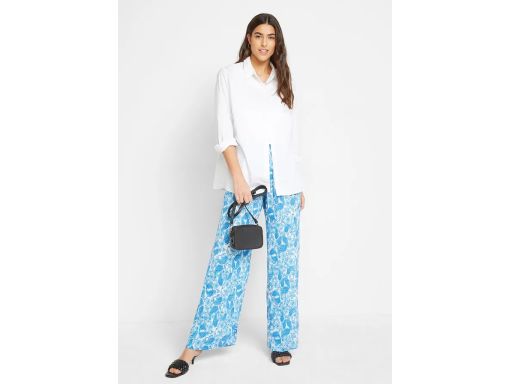 B.P.C spodnie palazzo z krepy białe w niebieskie wzory 38.