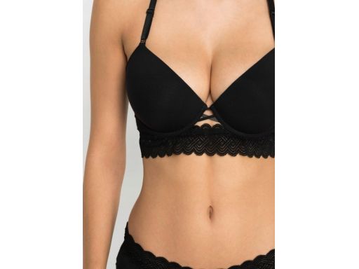 B.P.C biustonosz usztywniany czarny z szeroką koronką i sznurowaniem ^