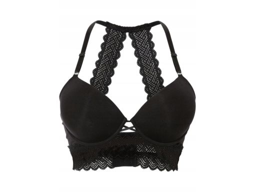 B.P.C biustonosz usztywniany czarny z szeroką koronką i sznurowaniem ^