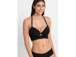 B.P.C biustonosz usztywniany czarny z szeroką koronką i sznurowaniem ^