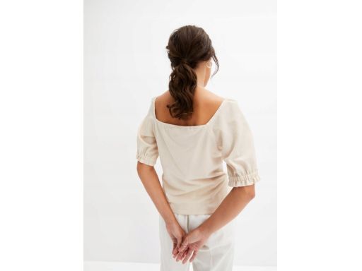 B.P.C bluzka z krepy jasny beż z marszczeniem w dekolcie r.44/46