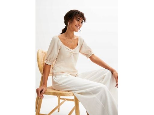 B.P.C bluzka z krepy jasny beż z marszczeniem w dekolcie r.44/46