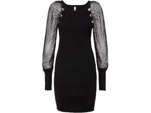 B.P.C sukienka dzianinowa czarna z koronkowymi rękawami ^32/34