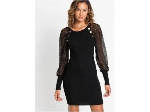 B.P.C sukienka dzianinowa czarna z koronkowymi rękawami ^32/34