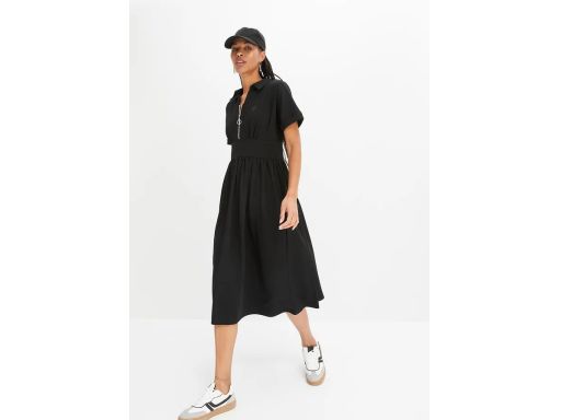 B.P.C czarna sukienka midi z zamkiem i kołnierzykiem 36/38.