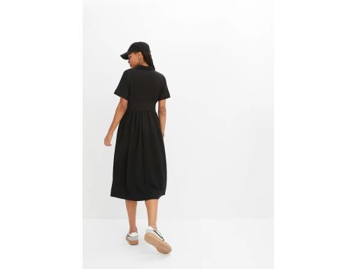 B.P.C czarna sukienka midi z zamkiem i kołnierzykiem 36/38.