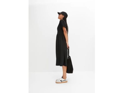 B.P.C czarna sukienka midi z zamkiem i kołnierzykiem 36/38.