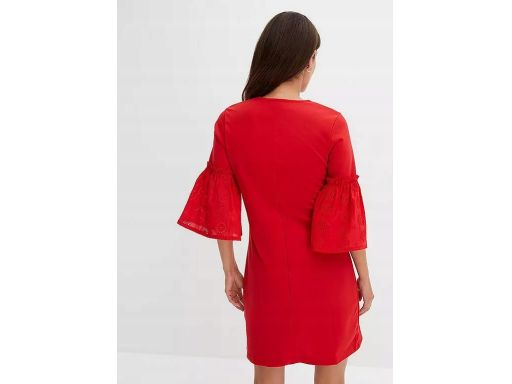 B.P.C czerwona sukienka z koronkowymi rękawami r.36/38