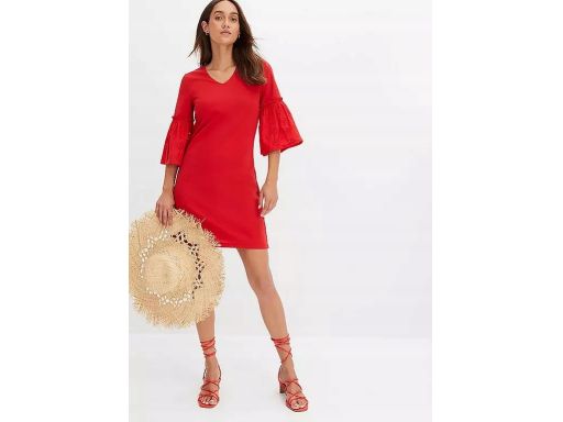 B.P.C czerwona sukienka z koronkowymi rękawami r.36/38
