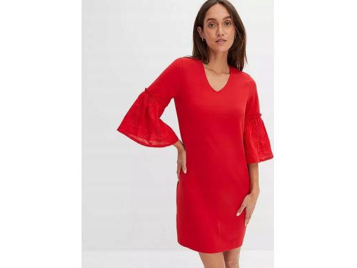 B.P.C czerwona sukienka z koronkowymi rękawami r.36/38