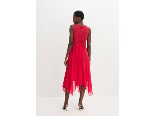 B.P.C sukienka szyfonowa asymetryczna czerwona z koronką r.50