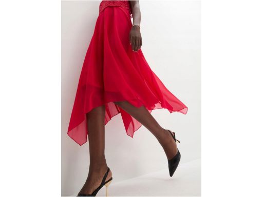 B.P.C sukienka szyfonowa asymetryczna czerwona z koronką r.50