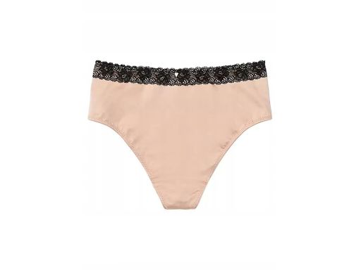 B.P.C. majtki stringi satynowe szampańskie z czarną koronką ^36/38