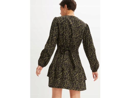 B.P.C sukienka satynowa czarno-khaki we wzory z wiskozy 44.