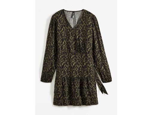 B.P.C sukienka satynowa czarno-khaki we wzory z wiskozy 44.