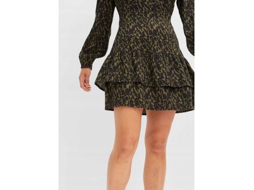 B.P.C sukienka satynowa czarno-khaki we wzory z wiskozy 44.