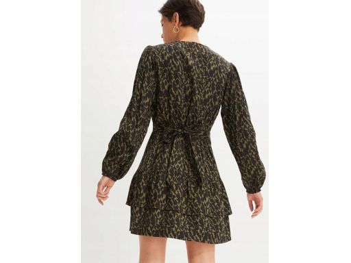 B.P.C sukienka satynowa czarno-khaki we wzory z wiskozy 44.
