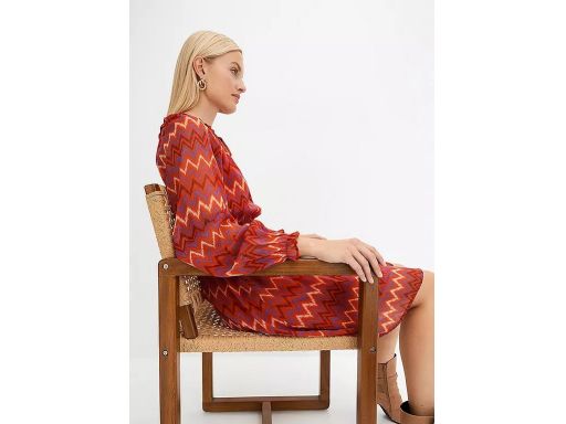 B.P.C sukienka szyfonowa kasztanowa miedziana we wzory ^38