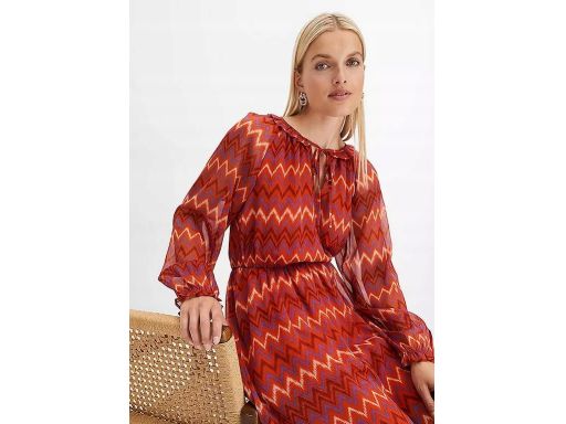 B.P.C sukienka szyfonowa kasztanowa miedziana we wzory ^38