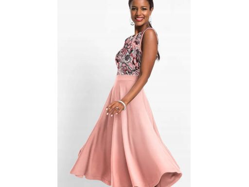 B.P.C Sukienka rozkloszowana różowa z koronową wstawką ^40/42