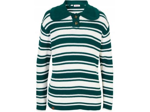 B.P.C sweter damski w paski biało-zielony r.36/38