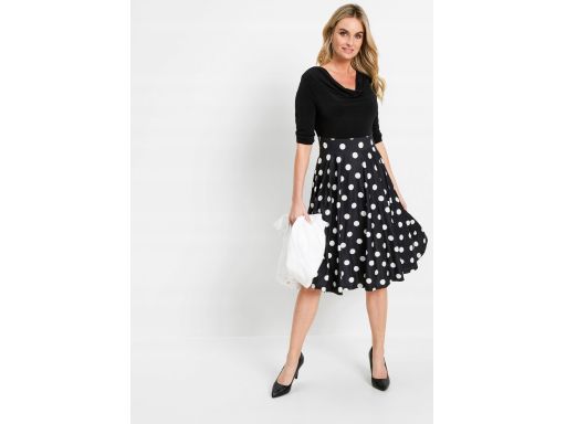 B.P.C czarna sukienka w białe grochy rozkloszowana ^36/38