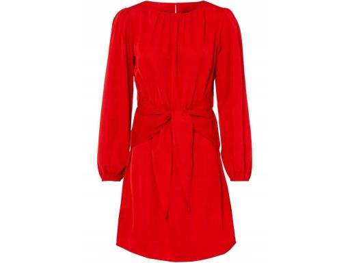B.P.C atrakcyjna sukienka satynowa czerwona z przewiązaniem r.36