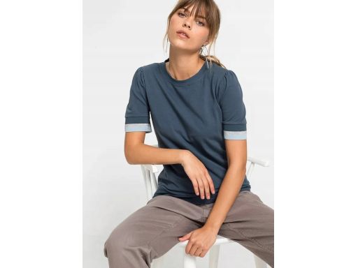 B.P.C t-shirt granatowy z ozdobnymi ściągaczami 32/34.