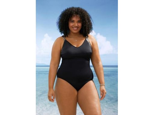 B.P.C kostium jednoczęściowy czarny ze wzorem na ramiączkach 56.