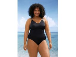 B.P.C kostium jednoczęściowy czarny ze wzorem na ramiączkach 56.