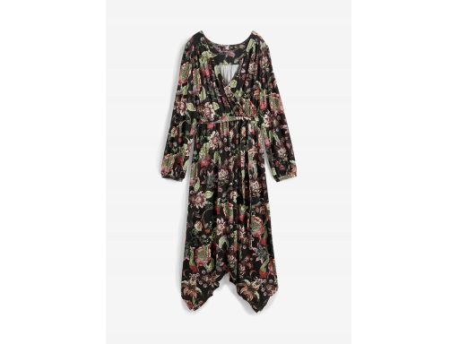 B.P.C asymetryczna sukienka shirtowa czarna w kolorowe kwiaty r.36/38