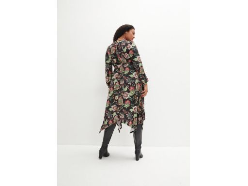 B.P.C asymetryczna sukienka shirtowa czarna w kolorowe kwiaty r.36/38