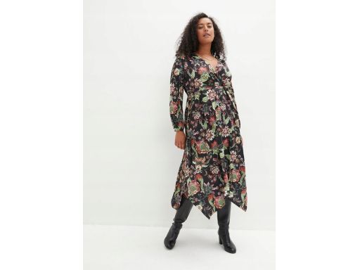 B.P.C asymetryczna sukienka shirtowa czarna w kolorowe kwiaty r.36/38