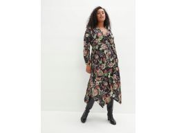 B.P.C asymetryczna sukienka shirtowa czarna w kolorowe kwiaty r.36/38