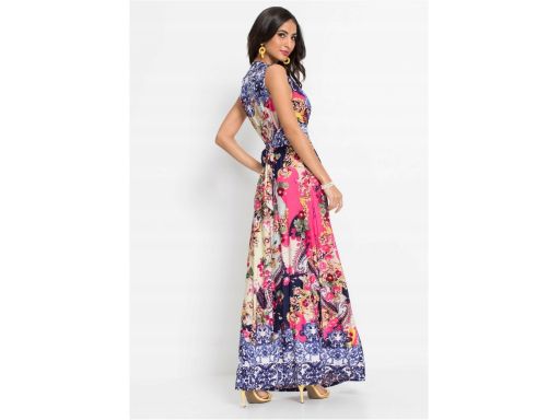 B.P.C długa sukienka kolorowa we wzory z ozdobnym splotem 36/38.