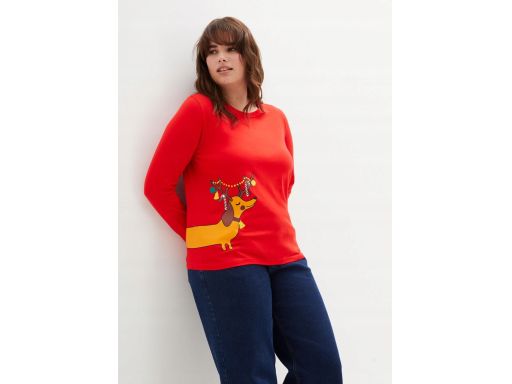 B.P.C bluzka czerwona z nadrukiem świątecznym 48/50.