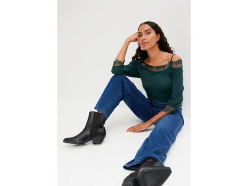 B.P.C bluzka butelkowa zieleń z koronką odkryte ramiona ^48/50